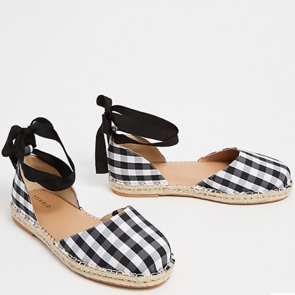 Torrid Black White Gingham Wrap Espadrille Flat